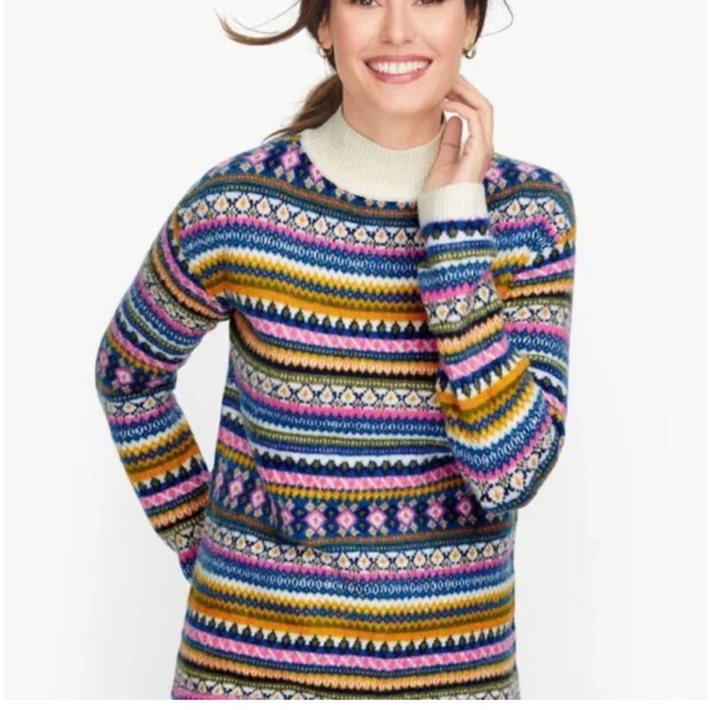 NWT Talbots Fair Isle Multicolor Mock Neck Sweater